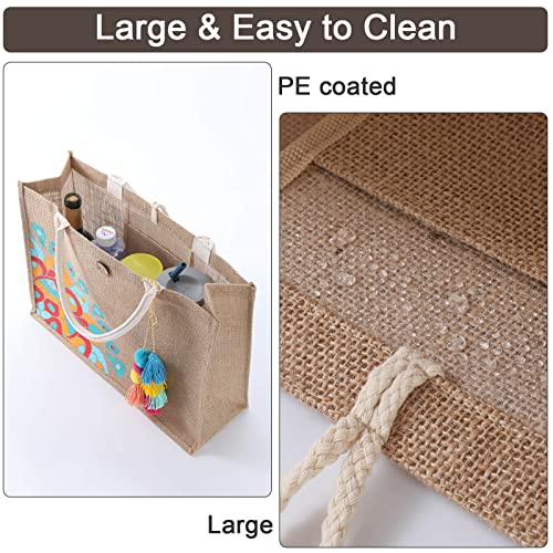 itgowisa Beach Bag for Women, Straw Beach Tote Bag with Pocket Tassel Handle Waterproof Lining, for Summer Vacation Pool Gift