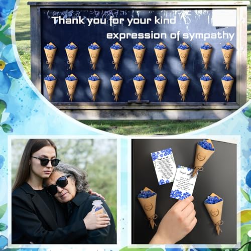 Suncalla 30 Sets Funeral Favors for Guest Forget Me Not Dried Flowers Bouquets Mini Magnet Dried Flower Bouquets with Card...