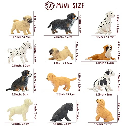 Toymany 12PCS Mini Dog Figurines Playset, Realistic Detailed Plastic Puppy Figures, Hand Painted Emulational Tiny Dogs Ani...