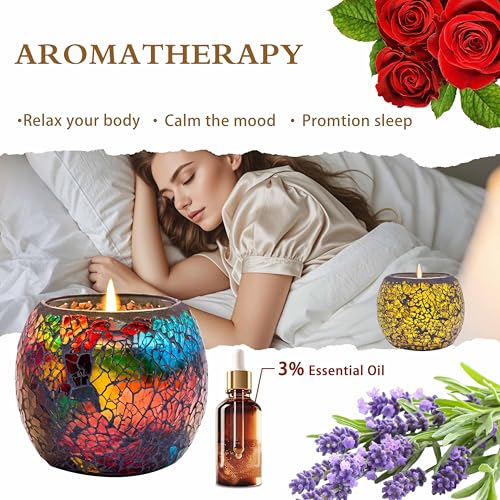 Mosaic Glass Scented Candles, Stress Relief Aromatherapy Candle for Home Scented, Vanilla Lavender Rose Coffee Soy Candles...