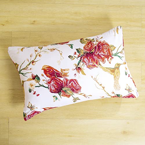 Tache Floral Hummingbirds Burgundy Ivory Antique Vintage Farmhouse Spring Country Rustic Microfiber Rose Garden Sheet Set ...