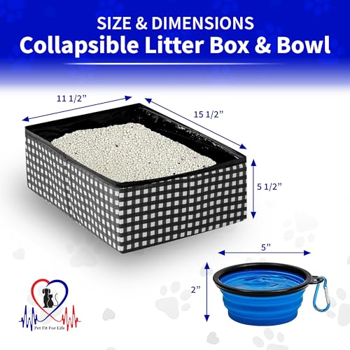 Pet Fit For Life - Vibrant Collapsible Travel Cat Litter Box - Portable, Foldable, Compact Design with Bonus Water Bowl - ...