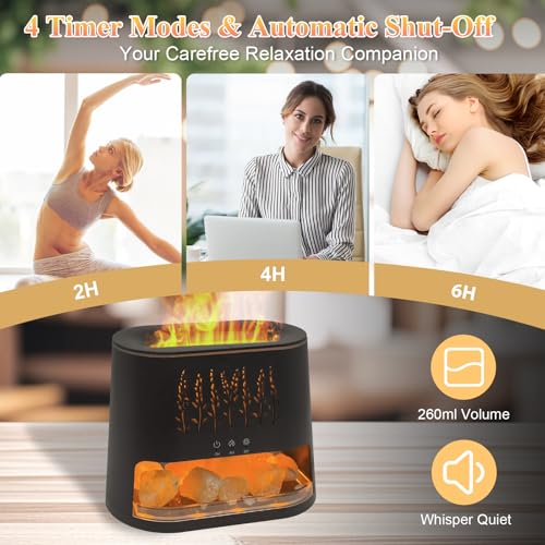 Fireplace Flame Diffuser & Himalayan Salt Lamp, 8 Colors Aromatherapy Diffuser Cool Mist Humidifier with Timer Auto Off Fu...