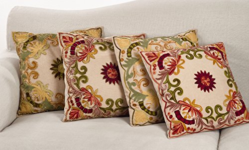 SARO LIFESTYLE Embroidered Floral Design Cotton Poly Filled Throw Pillow, 18", Multi