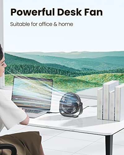 Gaiatop USB Desk Fan, 3 Speeds Strong Airflow, 5.5 Inch Portable 90° Rotate Quiet Cooling, Small Personal Table Fans for B...