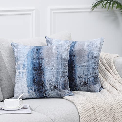 Alricc Blue and Grey Abstract Art Artwork Pillow Cover, Gallery Modern Decorative Throw Pillows Cushion Cover for Bedroom ...