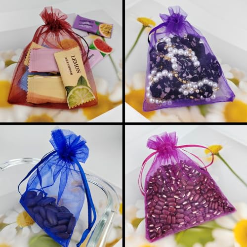 JUNSDUKE 10 Pcs Small Gift Bags, Mix Color Organza Bags 3x4 Inches, Mesh Drawstring Bag for Wedding, Party, Christmas, Jew...