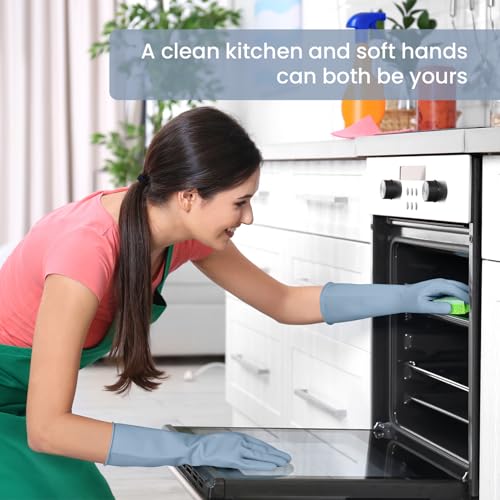 Rubber Cleaning Gloves for Dishwashing, 4 Pairs Reusable Kitchen Gloves for Washing Dishes and Household Cleaning, Colorfu...