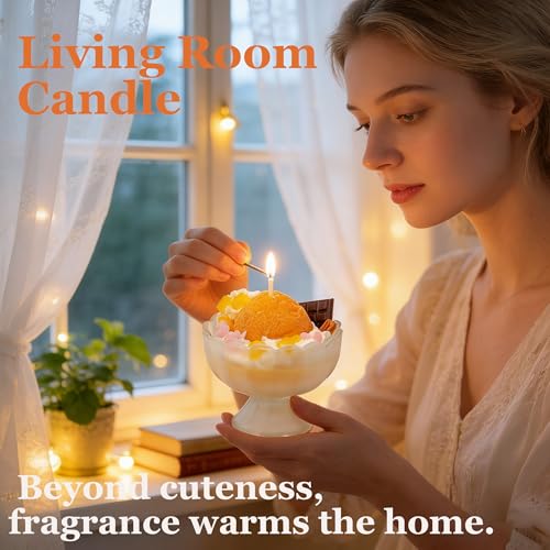 Decorative Ice Cream Sundae Candle, Mango Coconut Scented, White Bowl Design with Orange Topping