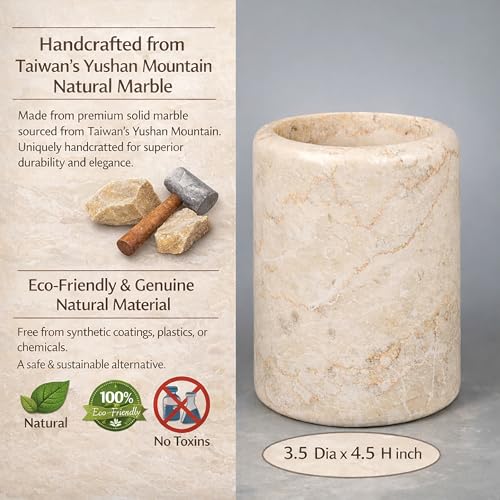 Creative Home Natural Champagne Marble Tumbler Solid Stone Toothbrush Holder Cup Bathroom Vanity Makeup Brush Pen Organize...