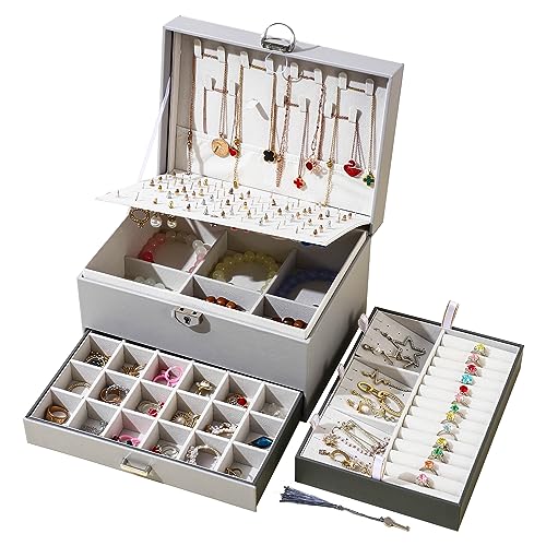 BOOVO Earring Jewelry Box For Women Girl Stud Organizer, 5 Layers Girl Jewelry Organizer Box With Lock Earring Holder Orga...