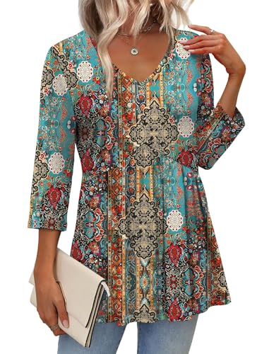3/4 Length Sleeve Womens Tops 2025 Blouses for Women Dressy Casual Fashion Clothing V Neck Babydoll Tops Fall Outfits