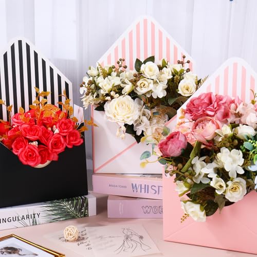 FYSUIMU 6Pcs Mother's Day Floral Envelope Box Empty Flower Stripe Paper Box Florist Bouquet Packaging Box for Valentine's ...