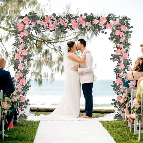 DearHouse 2Pcs Artificial Peony Flower Garland and - Silk Peony Garland with Flowers and Eucalyptus for Wedding Party Tabl...