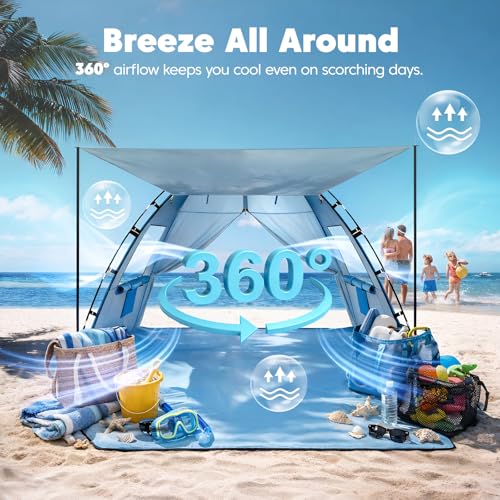 Purebox Beach Tent Sun Shelter - 2/3/4 Person UPF 50+ UV Protection Tents with Canopy, Easy Setup Lightweight Beach Shade ...