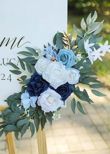 Udoula Artificial Dusty Blue Wedding Arch Flower Swags Set of 2 for Welcome Signs Floral and Wedding Reception Ceremony De...