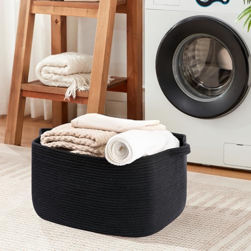 OIASKET Large Blanket Basket, Black Blanket Storage Living Room, Rectangle Woven Baskets for Storage Toys, Towels, Dirty C...