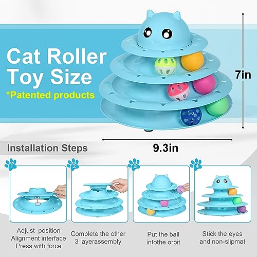 UPSKY 24 PCS Cat Toys, 3-Level Turntable Kitten Toys Set, Interactive Cat Roller Toys for Indoor Cats, Catnip Toys, Cat Te...