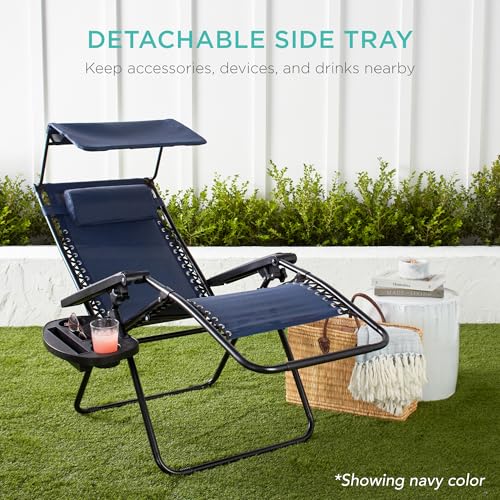 Best Choice Products Folding Zero Gravity Outdoor Recliner Patio Lounge Chair w/Adjustable Canopy Shade, Headrest, Side Ac...