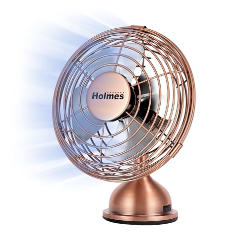 HOLMES 4" Mini Heritage Desk Fan, USB-Powered, Single Speed, 4 Blades, Adjustable 100° Head Tilt, Metal Construction, Idea...