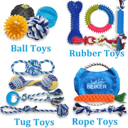 Beiker Dog Teething Chew Toys - 15 Pack Small Medium Breed Puppy Toy, Variety Dogs Rope Chew Toys Bundle for Boredom, Pet ...