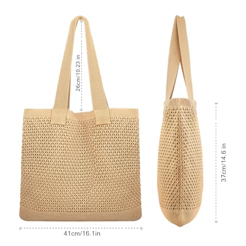 COOKOOKY Beach Bag with added lining Crochet Tote Bag for Women Shoulder Bag Hobo Casual Handbags Shopping Work Bag