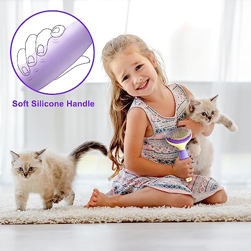 Cat Brush for Grooming and Shedding, Self-Cleaning Silicone Brush for Short and Long Haired Cats, Cat Gifts for Pet Lovers...