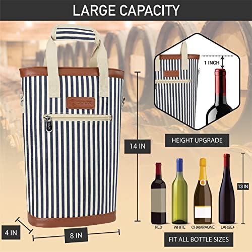 opux Two Bottle Wine Bag Carrier Tote, Insulated Leakproof 2 Bottle Wine Cooler Bag for Travel BYOB Picnic, Portable Wine ...