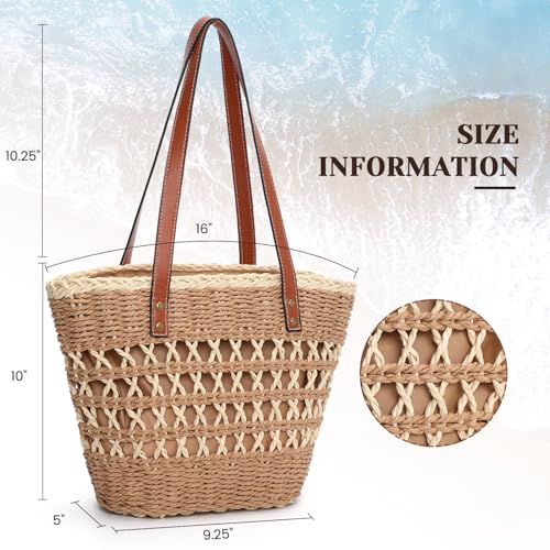 Tavaleu Straw Beach Bags for Women, Tote Handbag Shoulder Bag for Women, Beach Straw Purse Buckets Summer Fashion Hobo Bags
