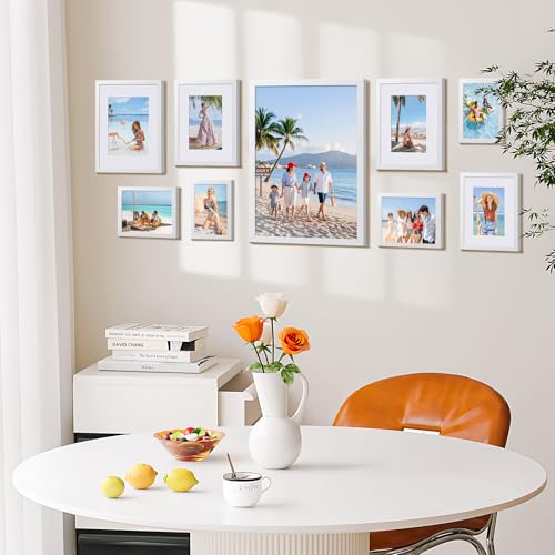 HappyHapi 4x6 Picture Frames Set of 10, Tabletop or Wall Display Pictures 3.5x5 with Mat or 4x6 Without, Multi Photo Frame...