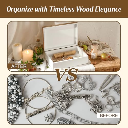 Synovana Wooden Keepsake Box - Decorative Wood Boxes with Hinged Lid, Butterfly Engraved Design, 10.24" W