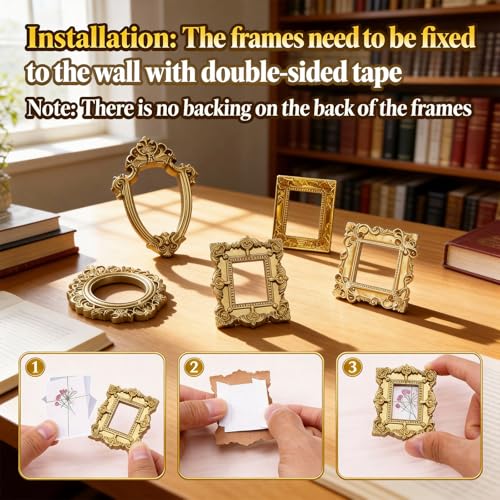 Hubaltuye 8 Pcs Mini Frames Mini Golden Frames, Small Photo Frames with Carved Edges Decorative Picture Frames for Wall Ha...