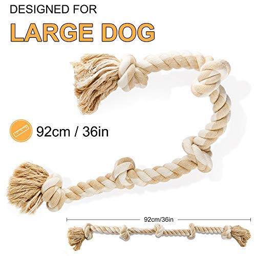 Fida Dog Rope Toys for Large/Medium Aggressive Chewers, Tough Cotton Chew Toy, 3 Feet 5 Knots Indestructible, Tug of War D...