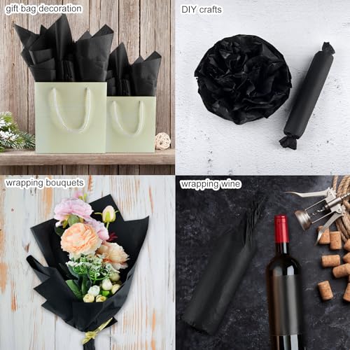 NEBURORA 100 Sheets Black Tissue Paper for Gift Bag 20x14 Inches Wrapping Tissue Paper Bulk Decorative Art Paper for DIY C...