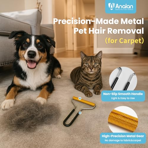 Analan 3-in-1 Pet Hair Remover & Grooming Set for Dogs & Cats – Self-Cleaning Brush for Shedding, Cat Brush, Metal Fur Rem...