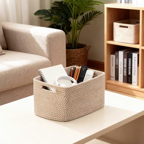 5 Pack Woven Storage Baskets for Shelves, Decorative Basket Organizer Storage Bins for Toys, Books, Clothes, Closet, Nurse...