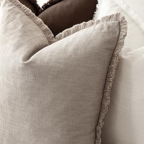 Foindtower Decorative Linen Fringe Lumbar Throw Pillow Covers Boho Farmhouse Cushion Cover with Tassel Soft Accent Pillowc...