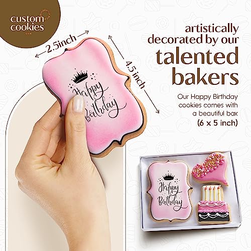 Happy Birthday Gift Basket Custom Sugar Cookies - Happy Birthday Cookies in Gift Box, Hand Decorated Kosher Treats for Wom...