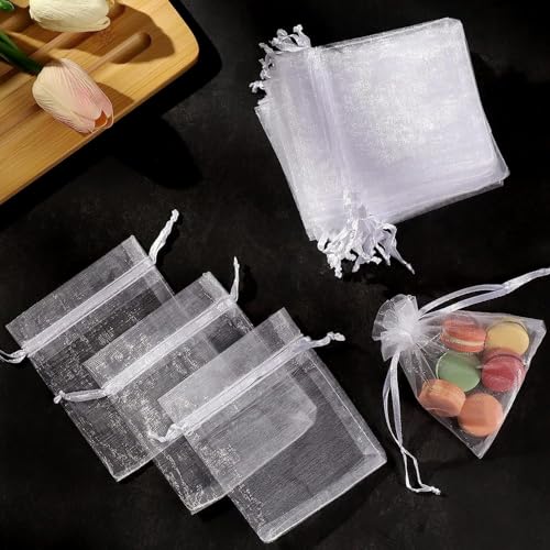 YLiiii 50Pcs White Mini Sheer Organza Gift Bags, 2x3 Breathable Storage Bag with Drawstring, Mesh Bags for Wedding Favor P...
