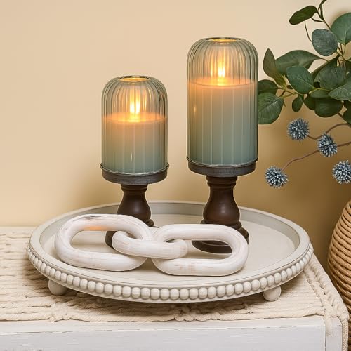 Lezonic Glass Flameless Candles Battery Operated with Remote, Dancing Flame LED Flickering Pillar Candles, Set of 4 Real W...
