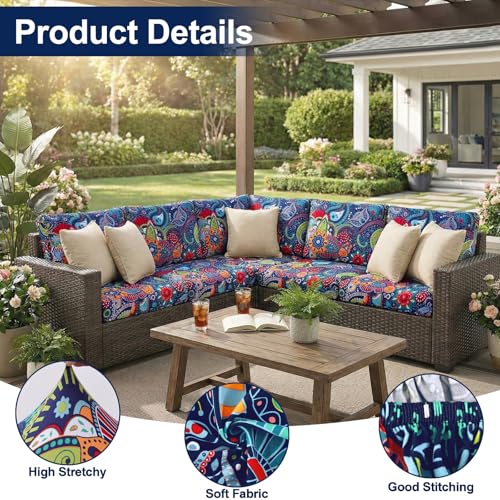 Smiry Waterproof Patio Cushion Covers, Stretch Outdoor Couch Slipcovers Replacement Washable Furniture Protector Sofa Chai...