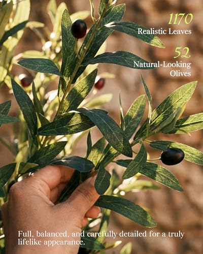 KOL 6ft Artificial Olive Tree Indoor, Tall Faux Olive Trees, Fake Olive Tree Floor Plant for Home Office Living Room Decor...