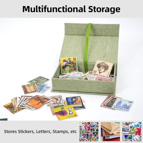 Hiwhy Linen Photo Storage Box, 5 x 7 Inch Memory Keepsake Organizer with Transparent Window, Stylish Photo Box for Storing...