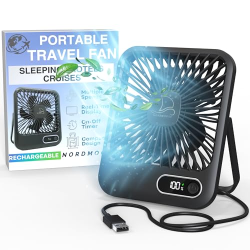 Small Travel Fan For Sleeping, USB-C Rechargeable Battery Powered Personal Mini Desk Fan for Office, Bedroom, Hotel Room -...