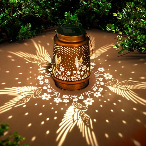 Mothers Day Gifts, Birthday Gifts for Women, Solar Lanterns Outdoor Waterproof, Hummingbird Garden Decor Metal Hanging Dec...