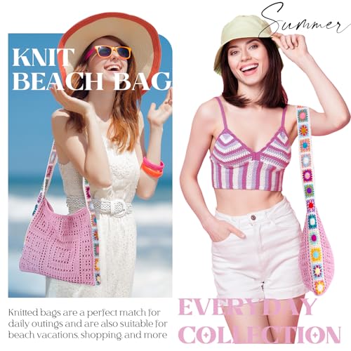 Crochet Beach Tote Bag Summer Vacation Hobo Tote Knit Bags for Women Mesh Woven Travel Crochet Purse Aesthetic Bag
