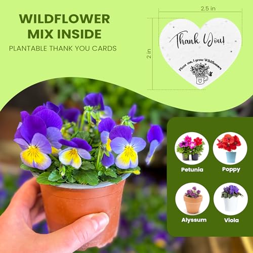 50 Plantable Seed Paper Hearts with Wildflower Seeds- A Thank You Card That Grows | A Memorable Gift Tag That Keeps Giving...