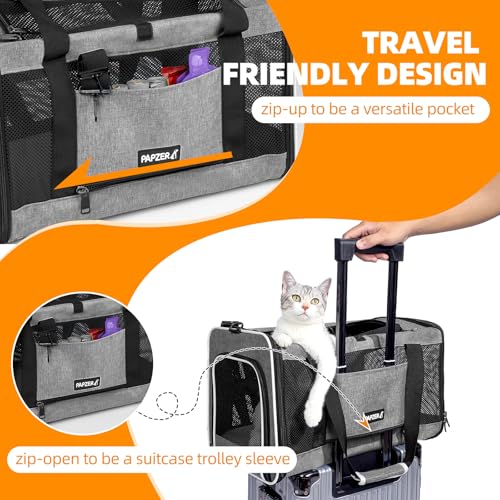 PAPZER Cat Carrier Soft-Sided Travel Bag for Medium to Large Cats Over 15lbs, Small Dog Carrier Crate Top Entry Breathable...