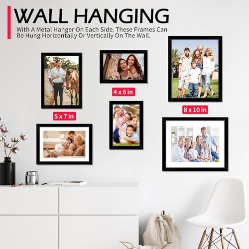 HOMERHYME 8x10 Picture Frame Set of 2, Black Photo Frame for Tabletop or Wall Display, Display Pictures 5x7 with Mat or 8x...