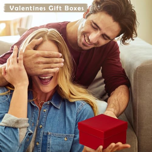 Oairse Gift Boxes for Presents Red Gift Boxes with Lids Nested Box with Lid 4 Packs Small Box Set for Bridesmaid, Proposa...